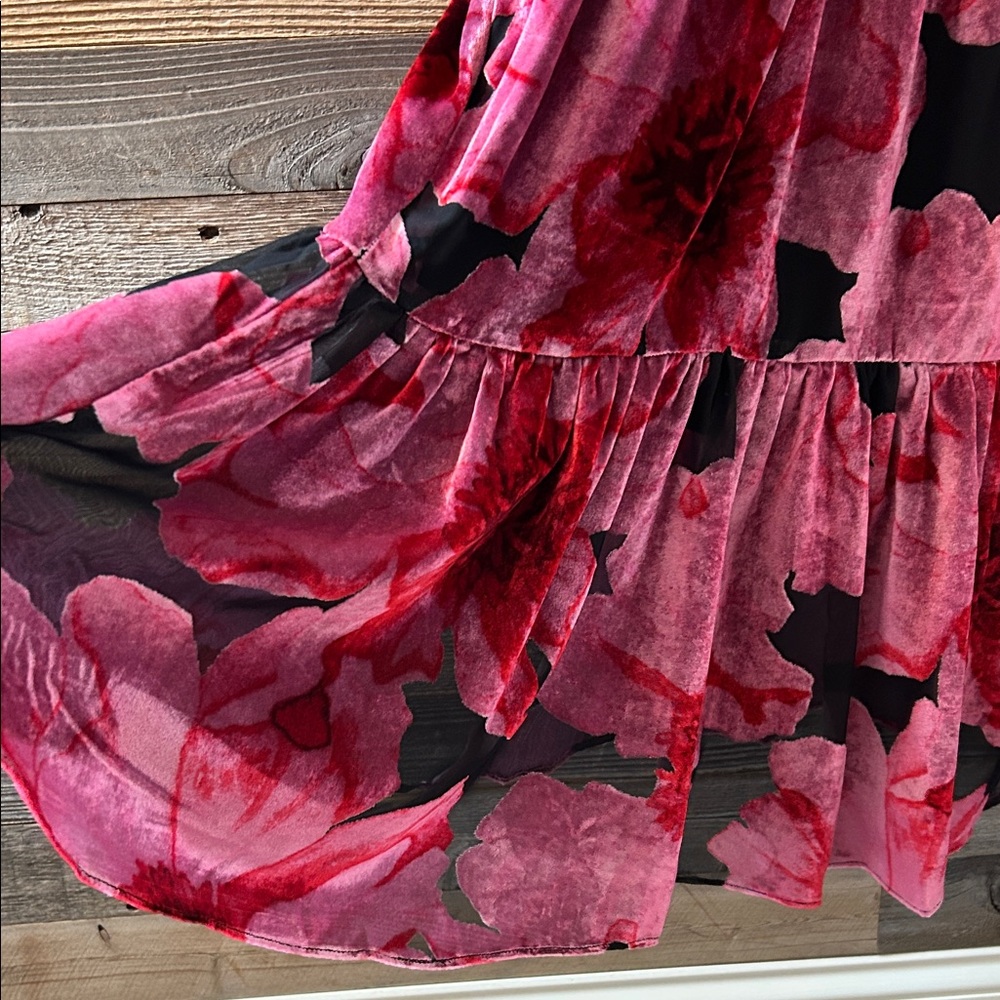 Hutch X Anthropologie Marisol Pink Floral Velvet Wrap Midi Dress Size Small NWT - Picture 8 of 11